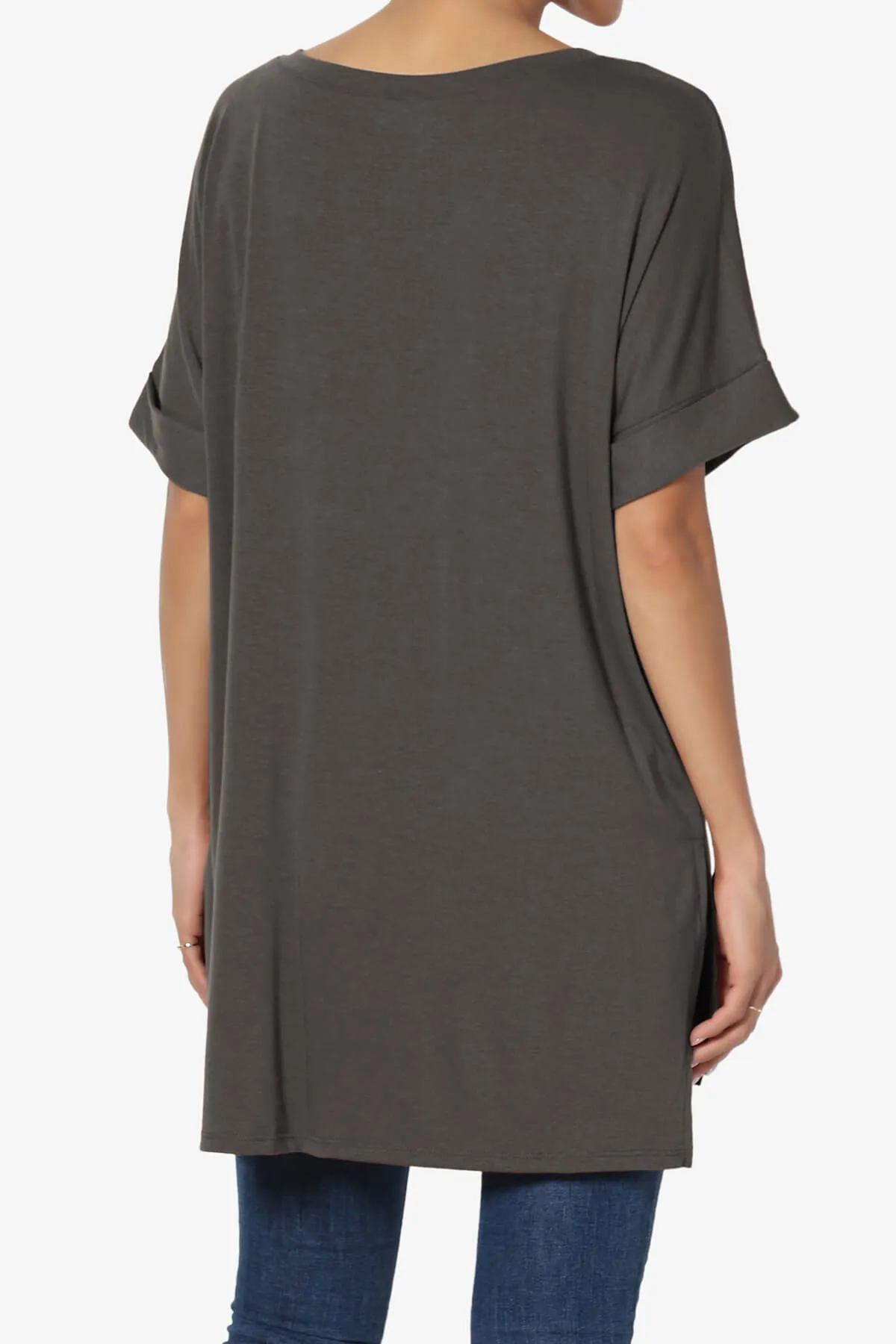 Onella V-Neck Rolled Short Sleeve Top