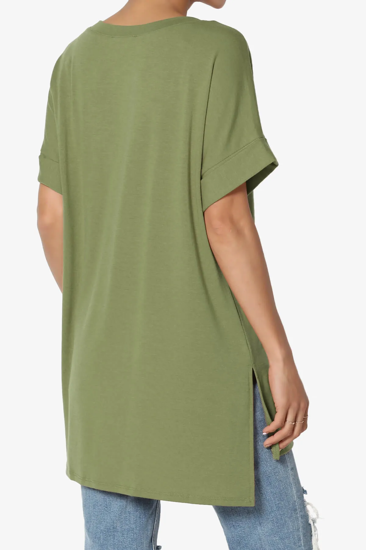 Onella V-Neck Rolled Short Sleeve Top