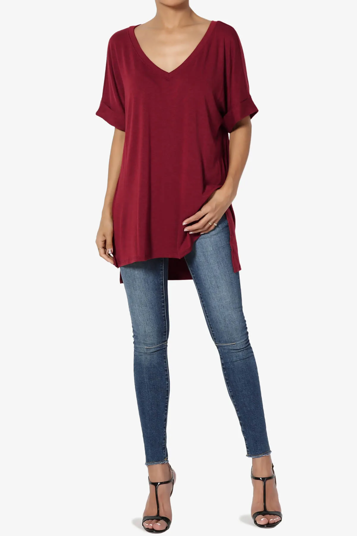 Onella V-Neck Rolled Short Sleeve Top