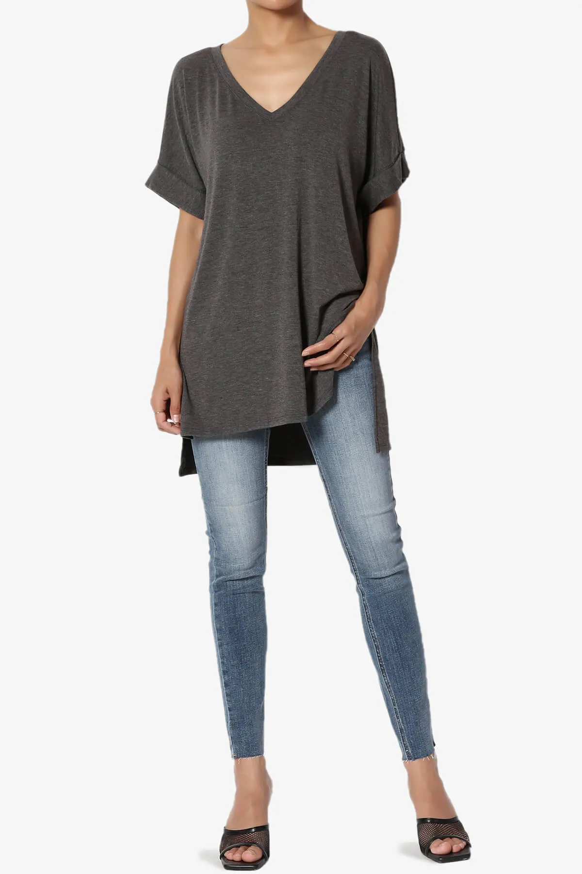 Onella V-Neck Rolled Short Sleeve Top
