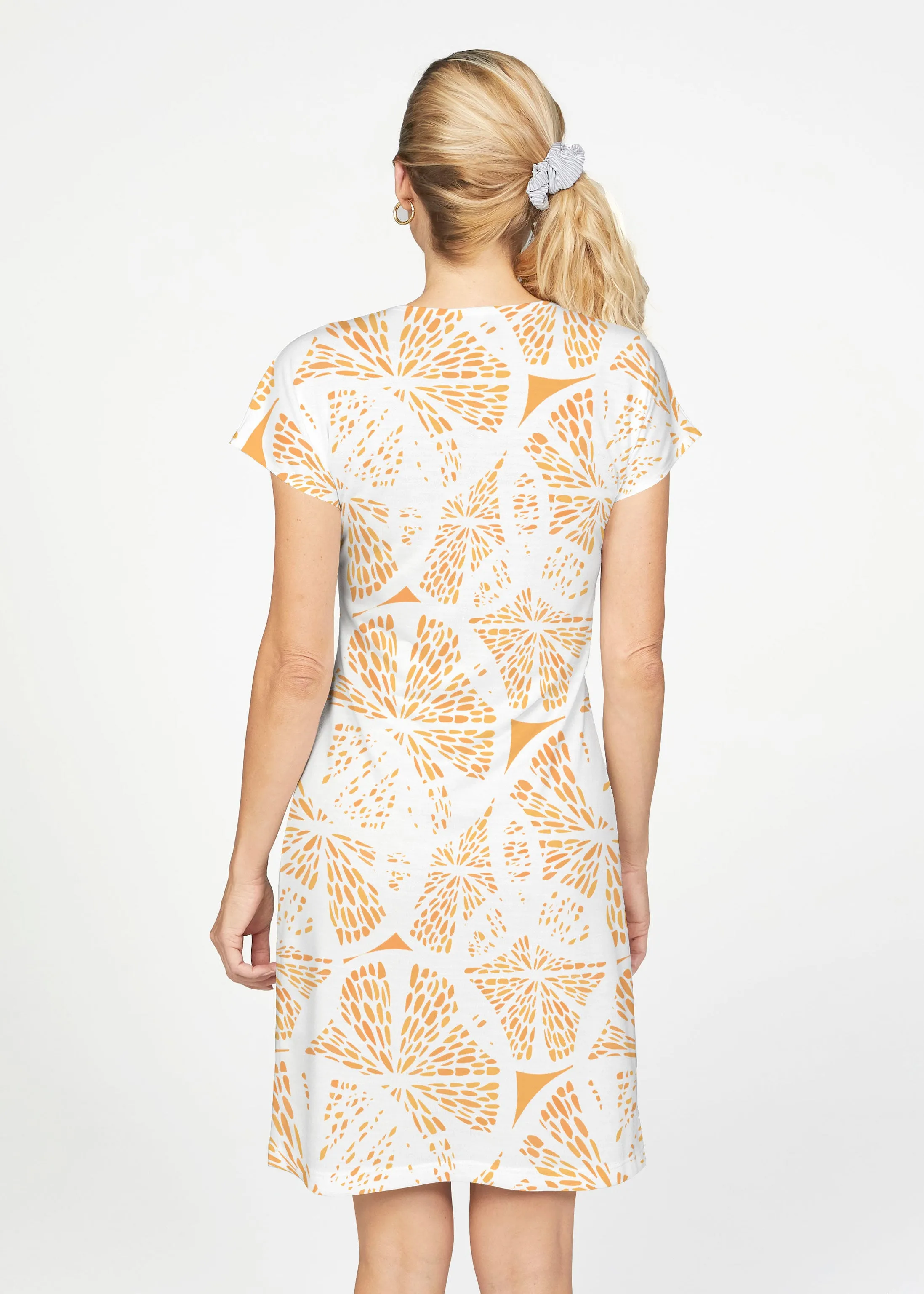 Orange Citrus (7862) ~ French Terry Short Sleeve Crew Dress