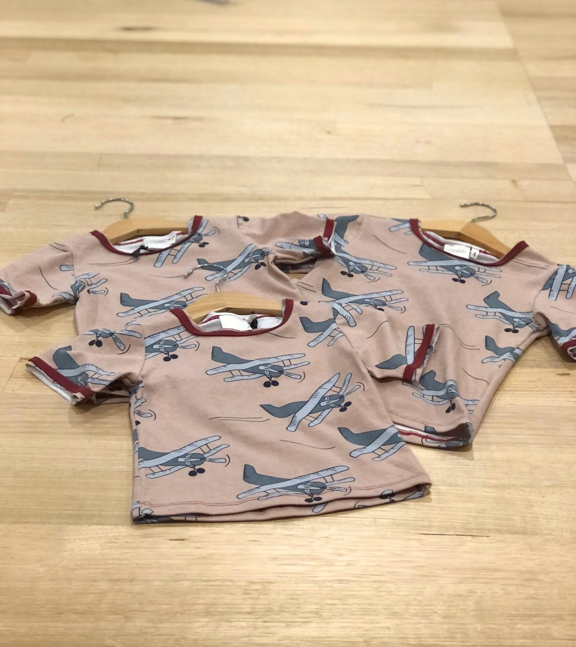 Organic Cotton Kids Tee with Raw Edges - Aeroplanes