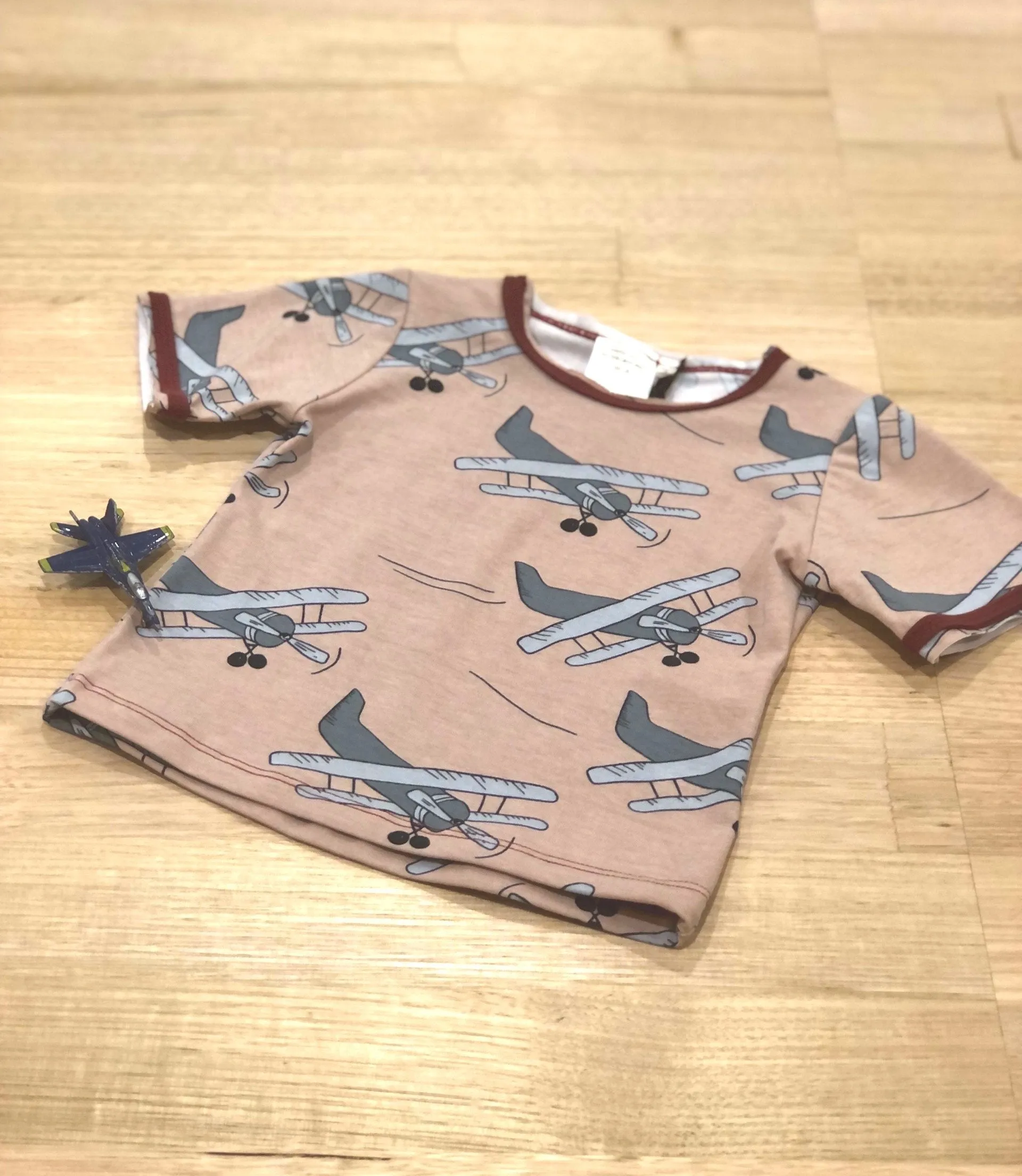 Organic Cotton Kids Tee with Raw Edges - Aeroplanes