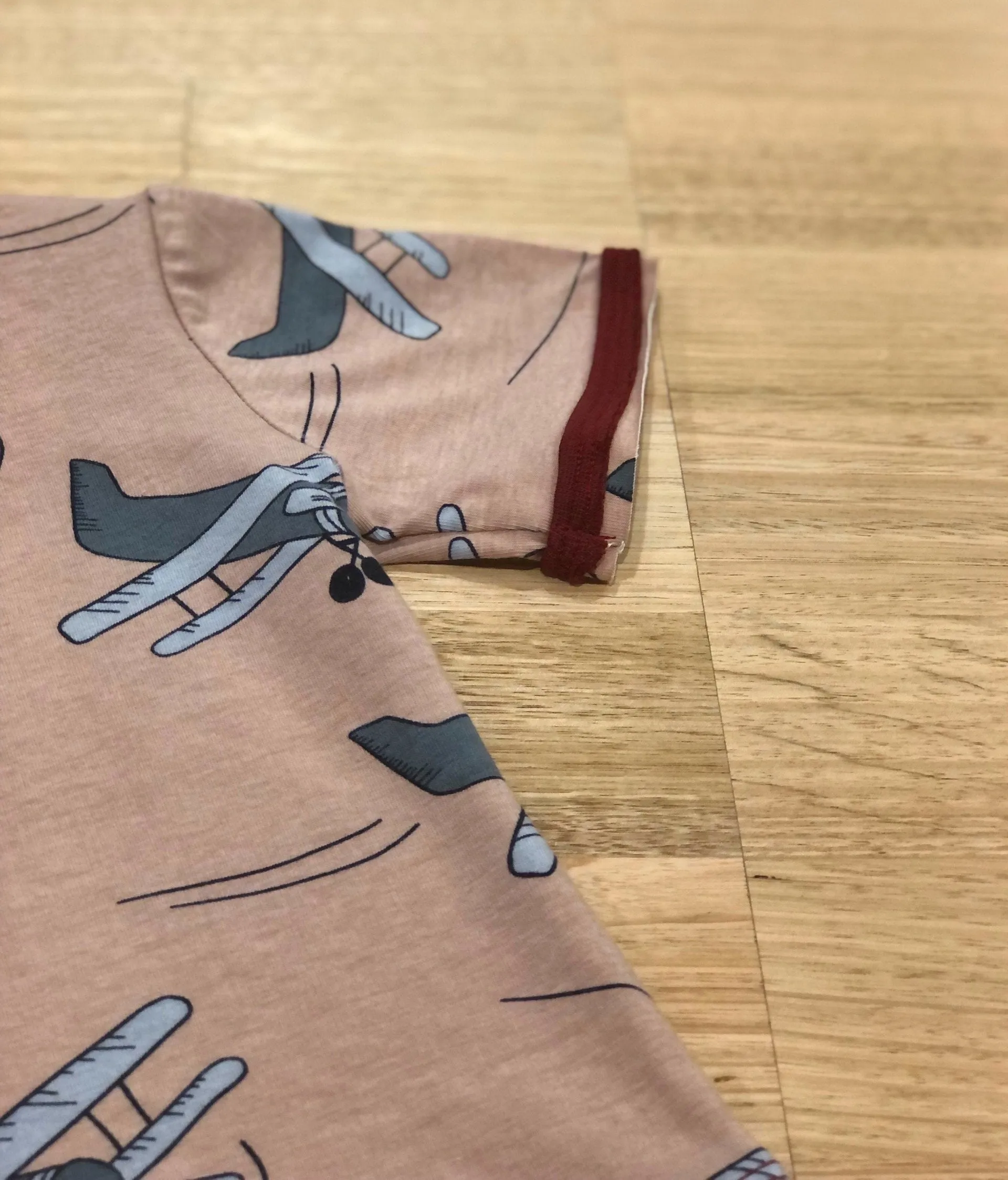 Organic Cotton Kids Tee with Raw Edges - Aeroplanes