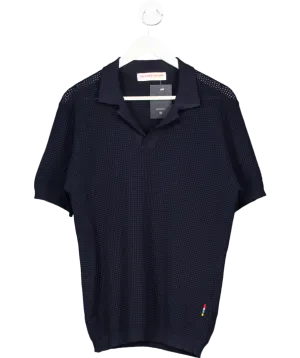 Orlebar Brown Blue Roddy Slim Fit Camp Collar Pointelle Knit Polo Shirt UK M