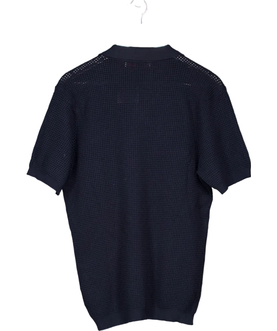Orlebar Brown Blue Roddy Slim Fit Camp Collar Pointelle Knit Polo Shirt UK M