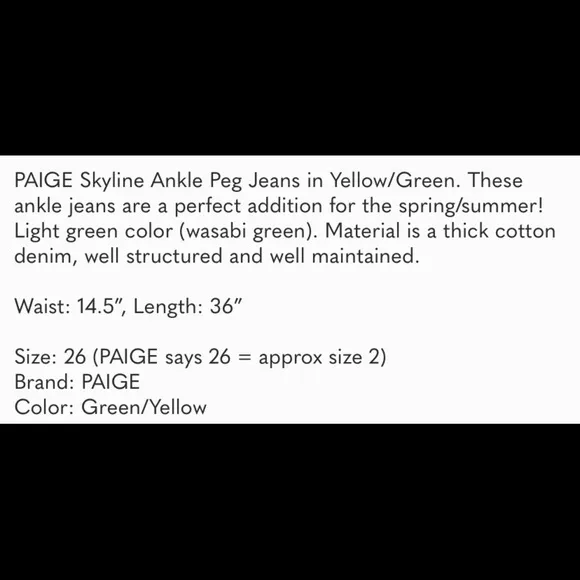 PAIGE Skyline Ankle Peg Jeans in Green 26