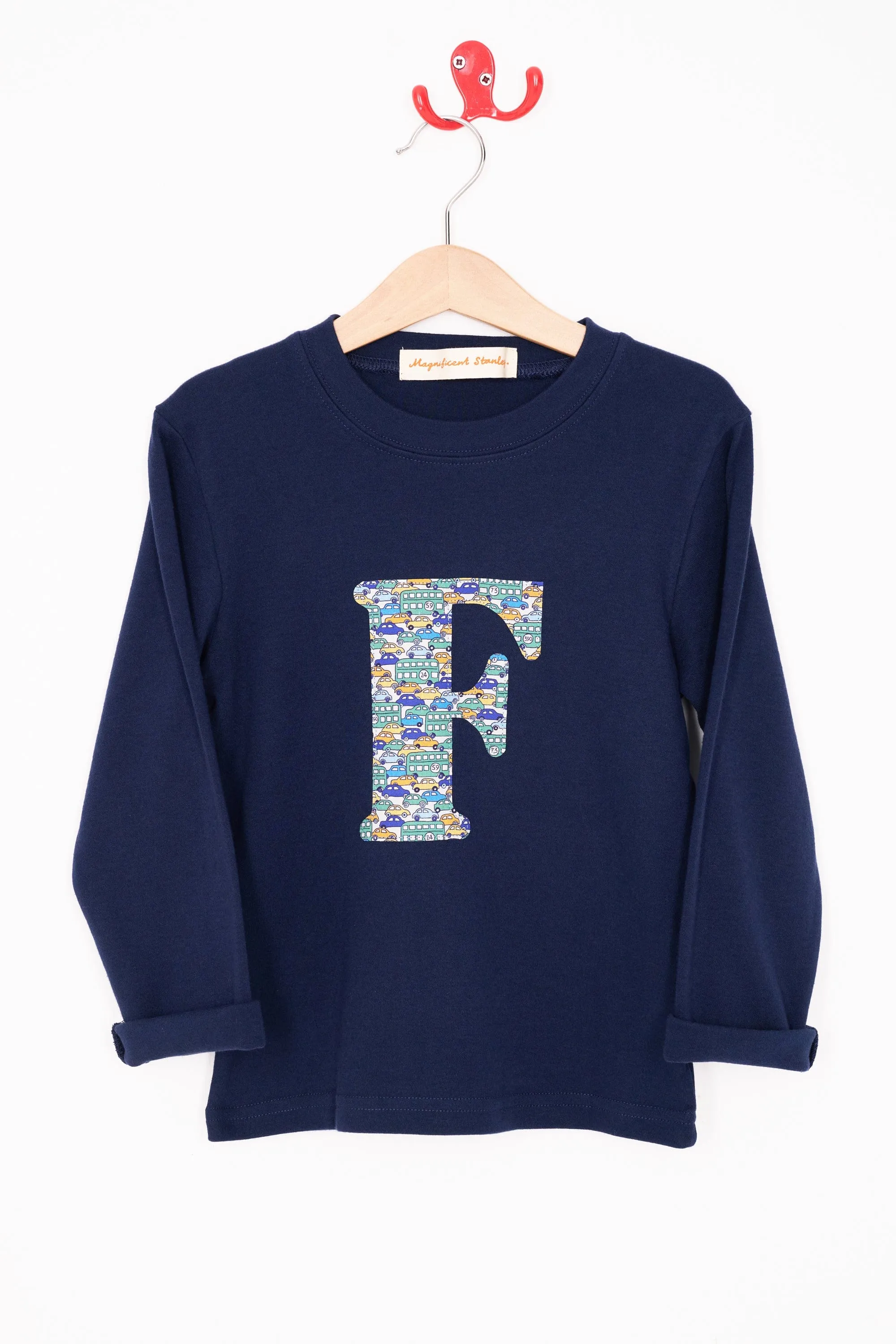 Personalised Navy T-Shirt in Hop On Hop Off Liberty Print