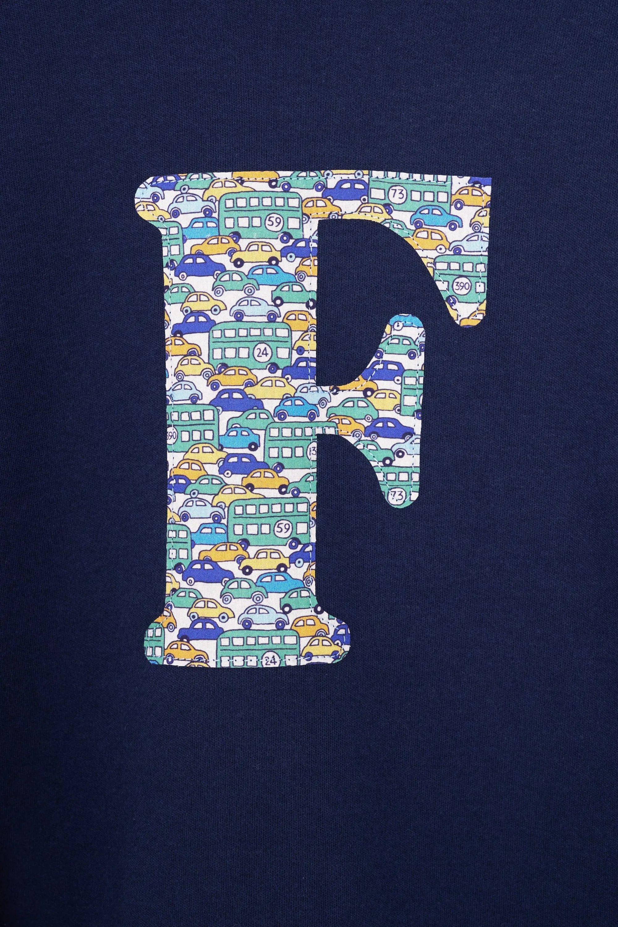 Personalised Navy T-Shirt in Hop On Hop Off Liberty Print