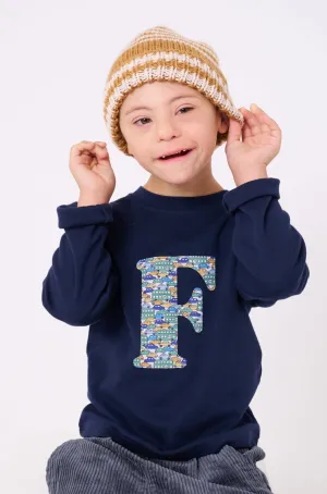 Personalised Navy T-Shirt in Hop On Hop Off Liberty Print