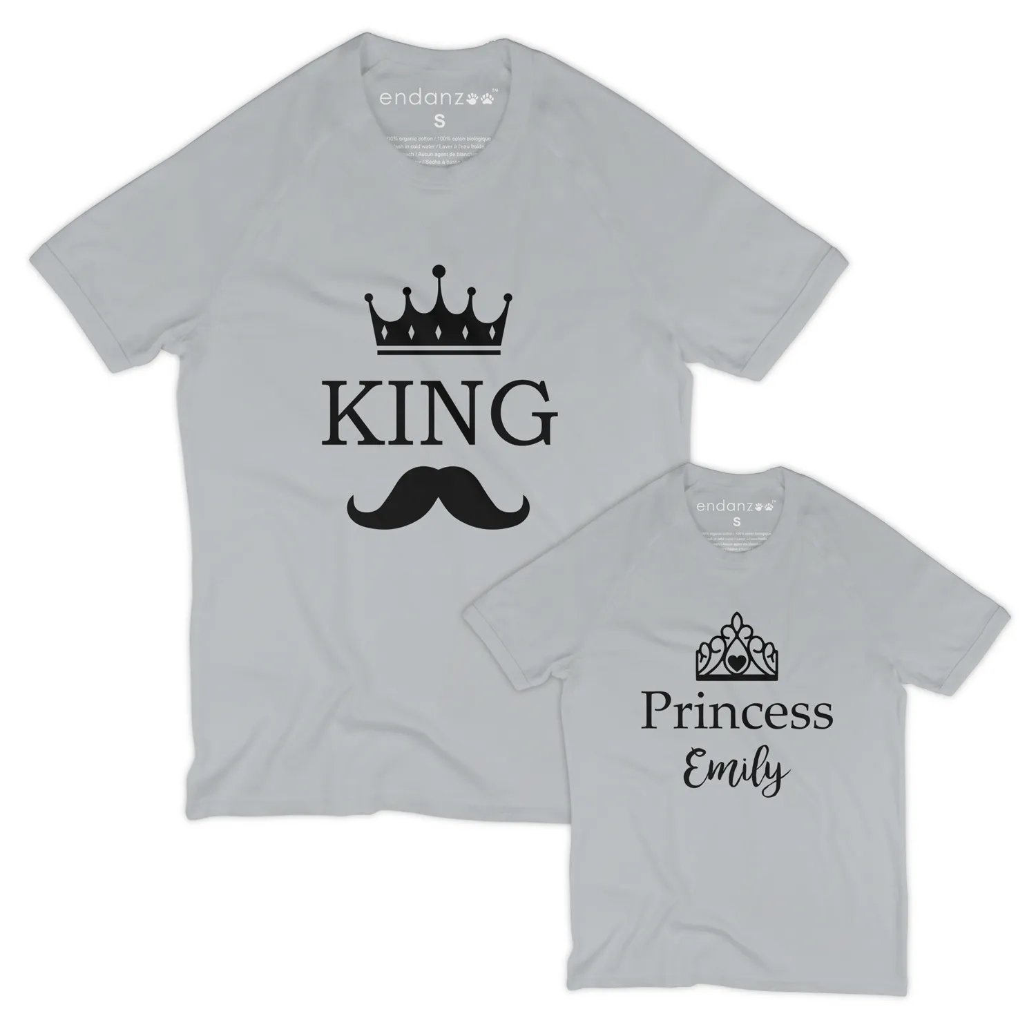[Personalized] Matching Dad and Daughter Organic Tee Shirts - King & Princess