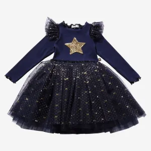 Petite Hailey Frill LS Tutu Dress - Navy