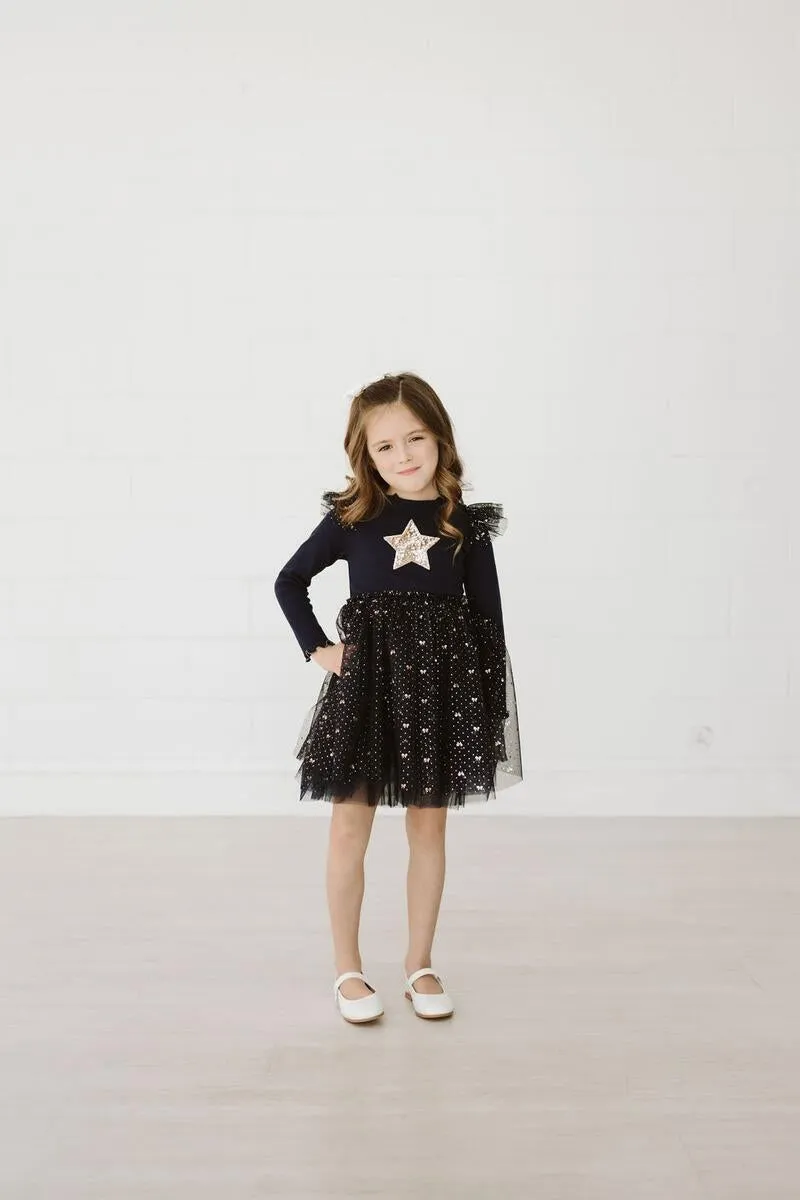 Petite Hailey Frill LS Tutu Dress - Navy