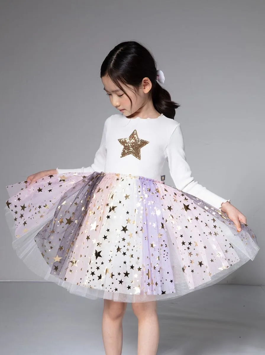 Petite Hailey Multi Cut Star Tutu Dress - White