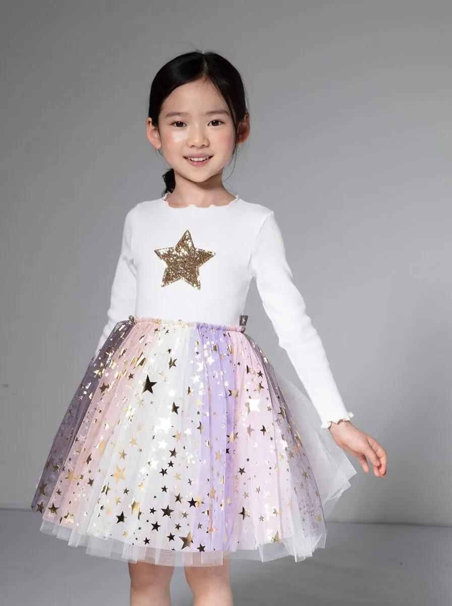 Petite Hailey Multi Cut Star Tutu Dress - White
