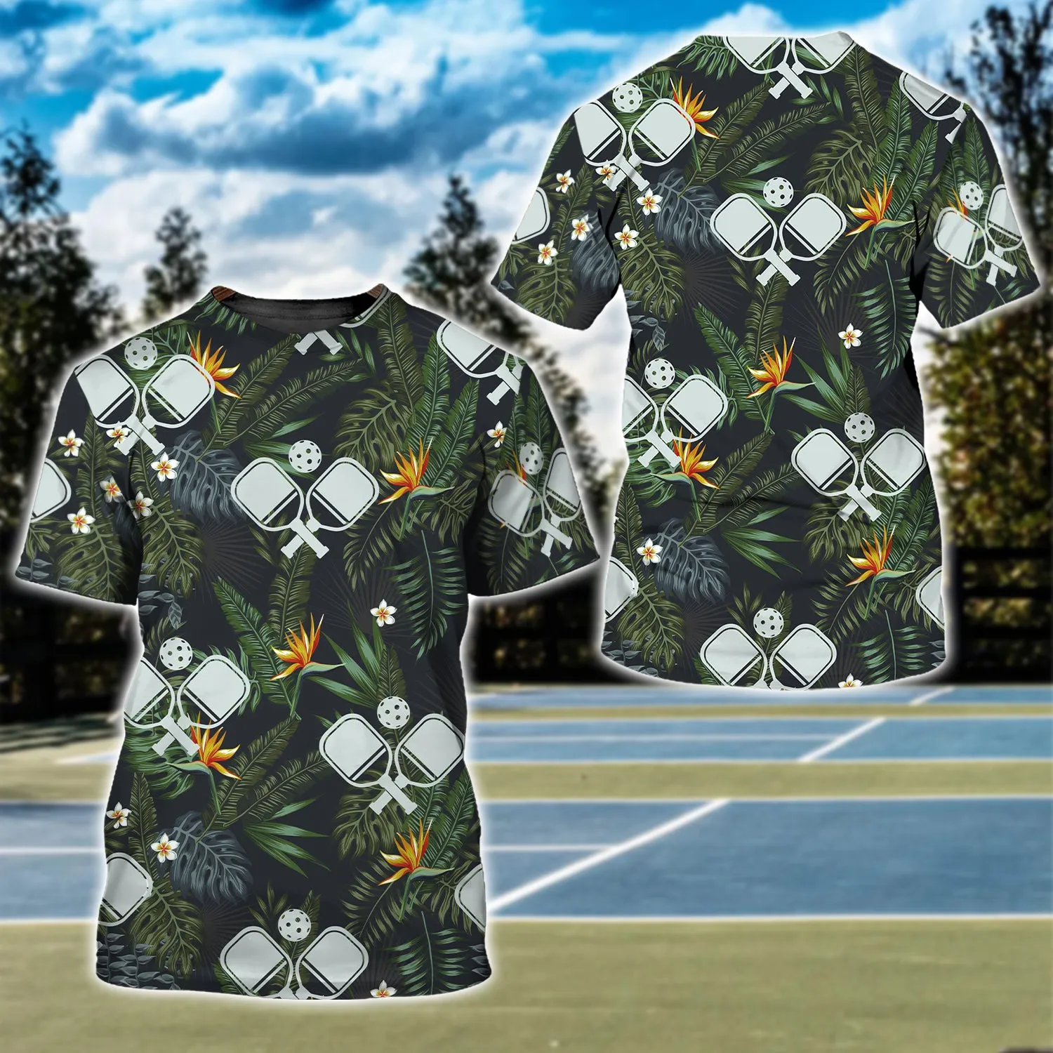 Pickleball and Tropical Flowers Pattern 3D Shirt - QB95