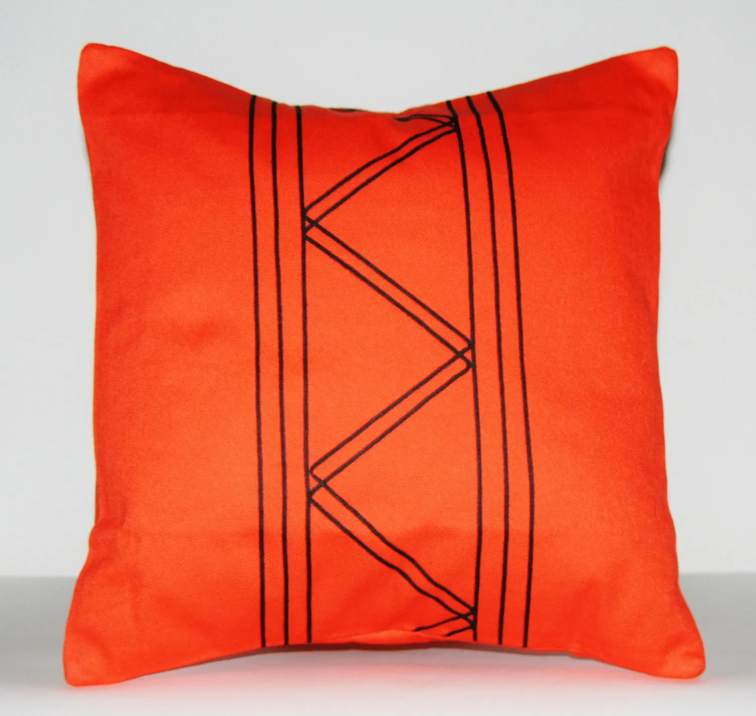 Pillow Orange Black African Xhosa Tribal Design Applique Geometric 16" X 16"