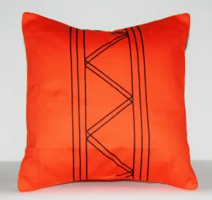 Pillow Orange Black African Xhosa Tribal Design Applique Geometric 16" X 16"
