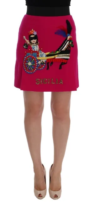 Pink Carretto Crystal Wool Skirt