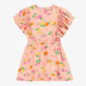 Pink dress in viscose with fruit all over print