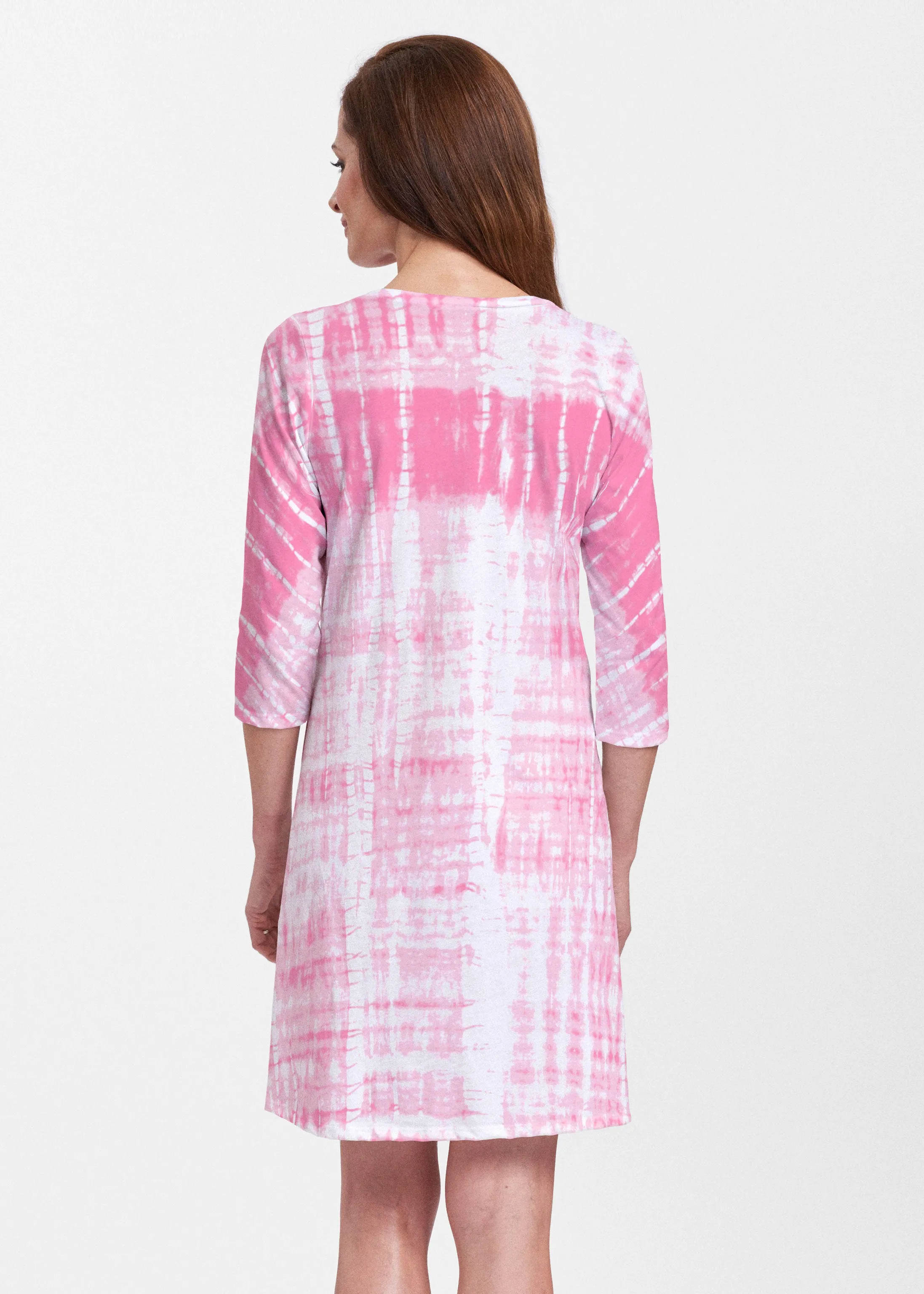Pink Tie Dye (14254) ~ Classic V-neck Swing Dress