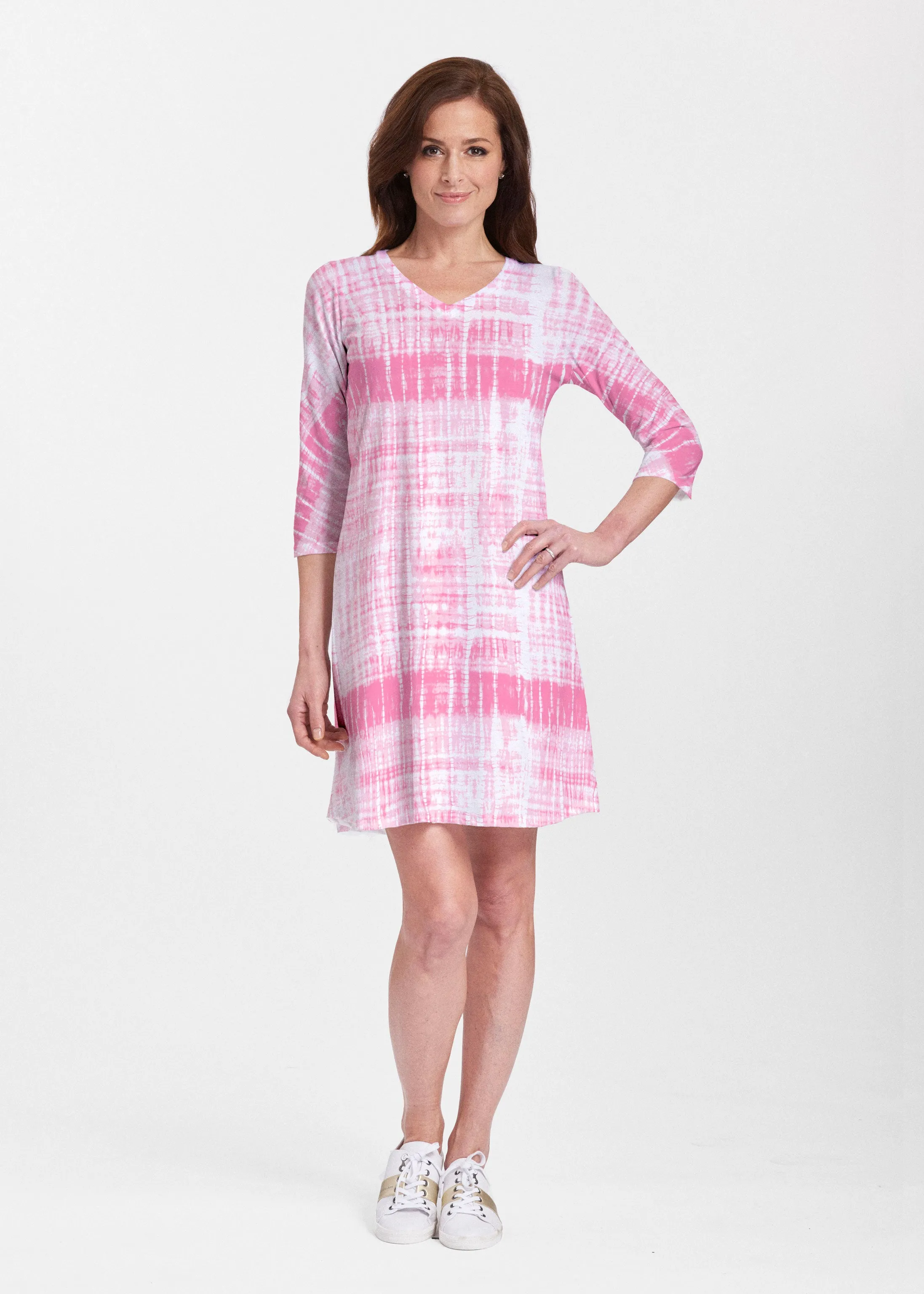 Pink Tie Dye (14254) ~ Classic V-neck Swing Dress