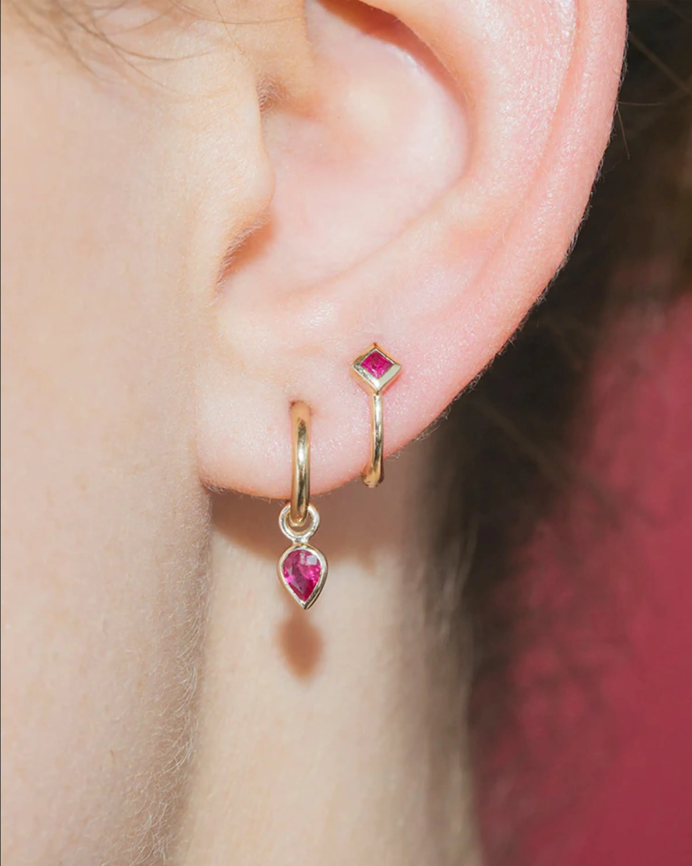 Princess Cut Ruby Hoop