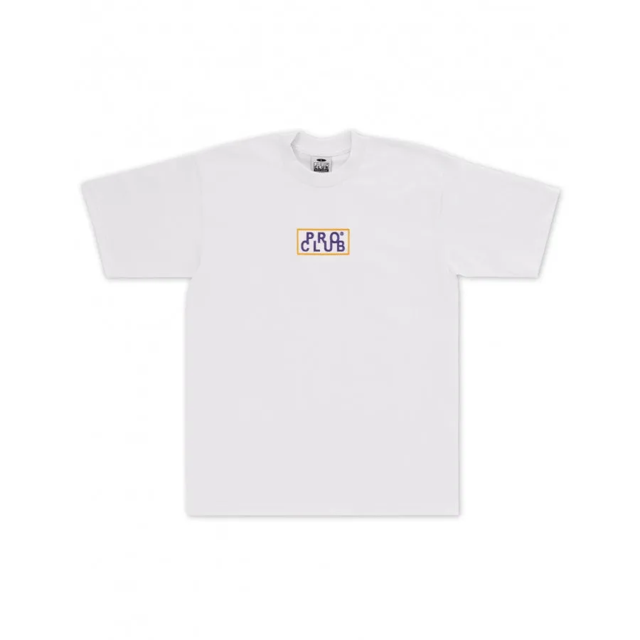 Pro Club Heavyweight Short Sleeve Embroidered Box Logo Tee -  White/Purple/Gold