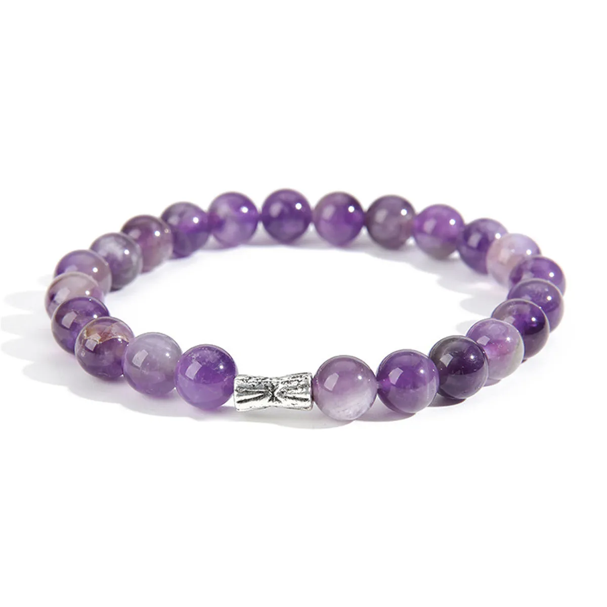 Purple Quartz & Silver-Plated Beaded Stretch Bracelet