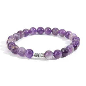 Purple Quartz & Silver-Plated Beaded Stretch Bracelet