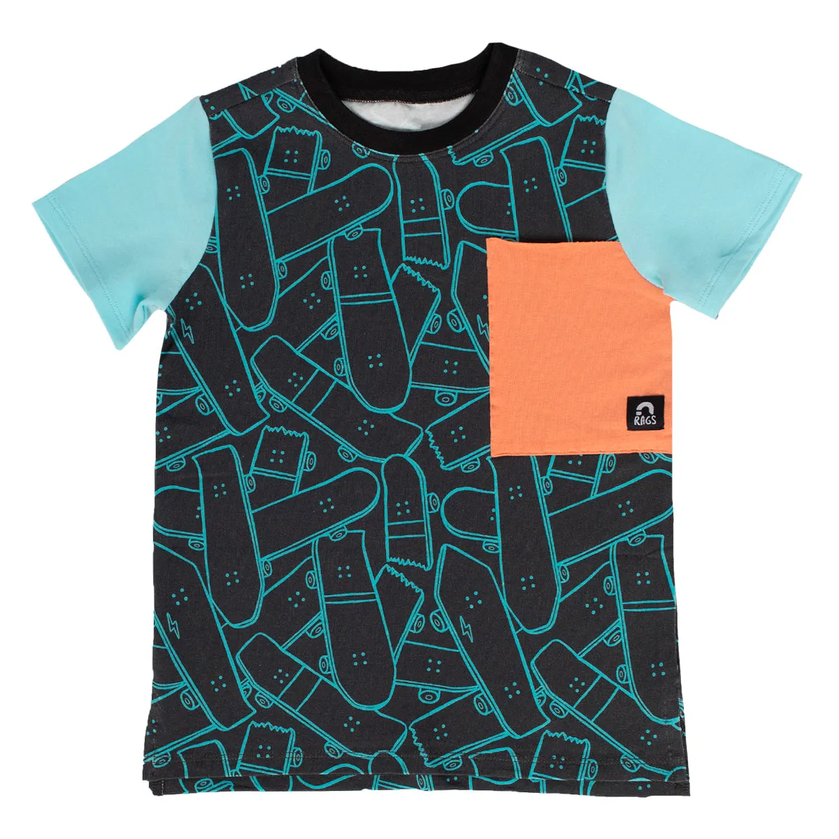 RAGS Short Sleeve Big Pocket Kids Tee - Skateboard Jungle