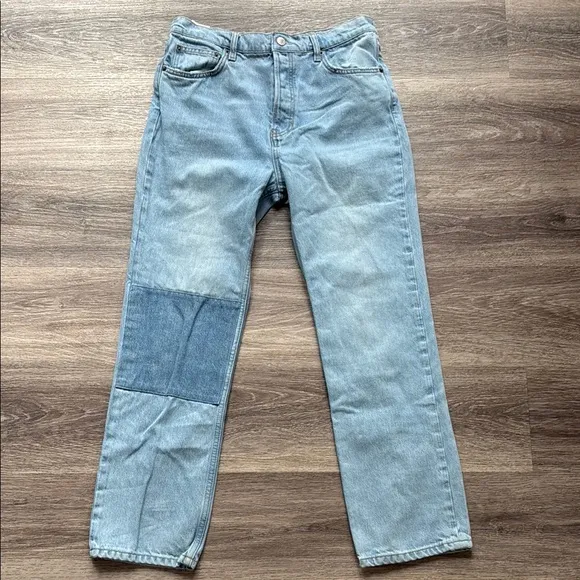 Reformation Jeans Blue Ankle Cropped Jeans 30 with Patchwork Design