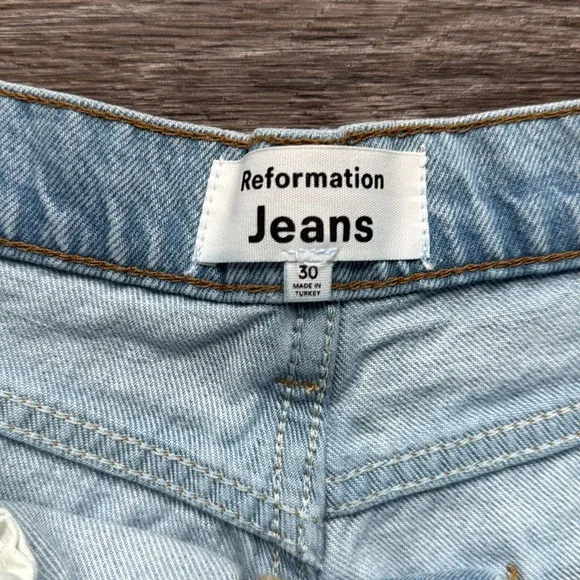 Reformation Jeans Blue Ankle Cropped Jeans 30 with Patchwork Design