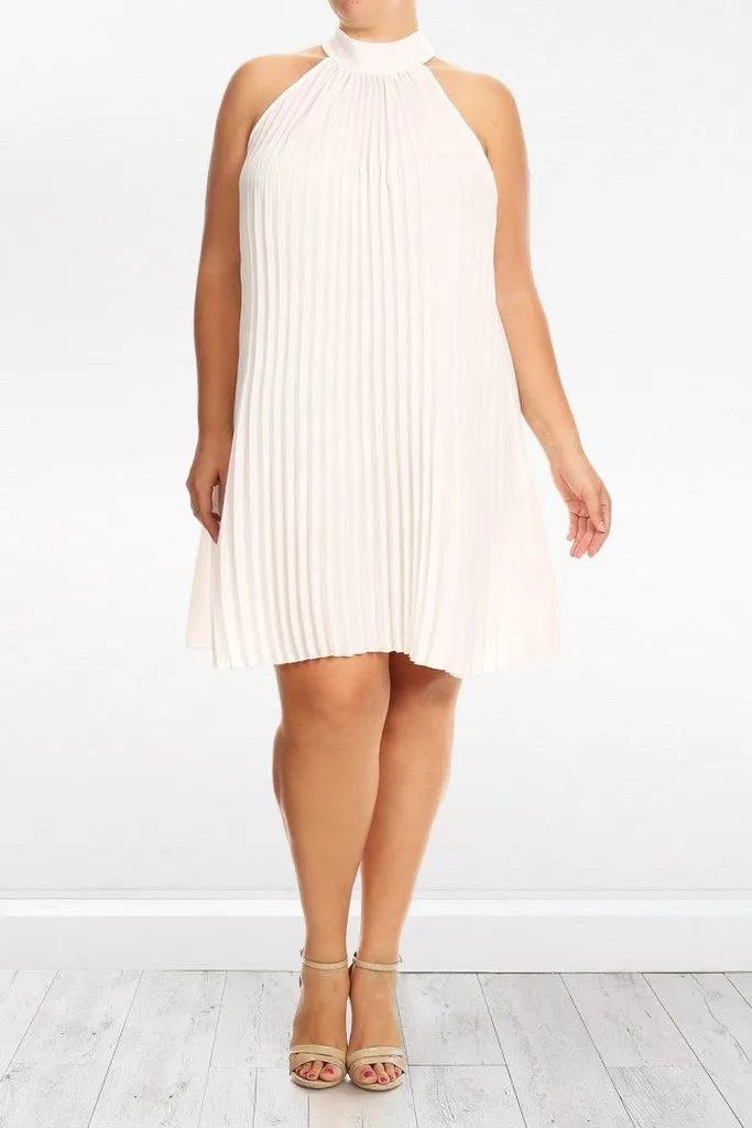 Relaxed Pleated Back Neck Tie Plus Size Dress