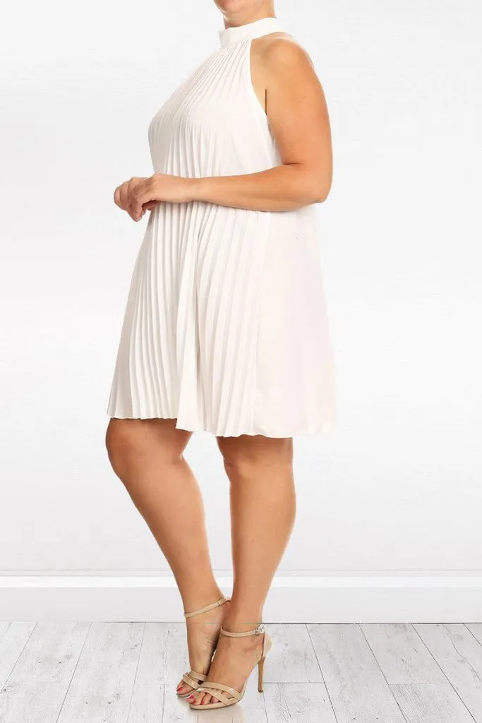 Relaxed Pleated Back Neck Tie Plus Size Dress