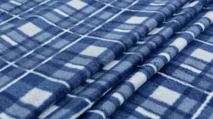 REMNANT 0.35m x 1.50m - FLEECE FABRIC - Blue & White Check Design - Medium Weight