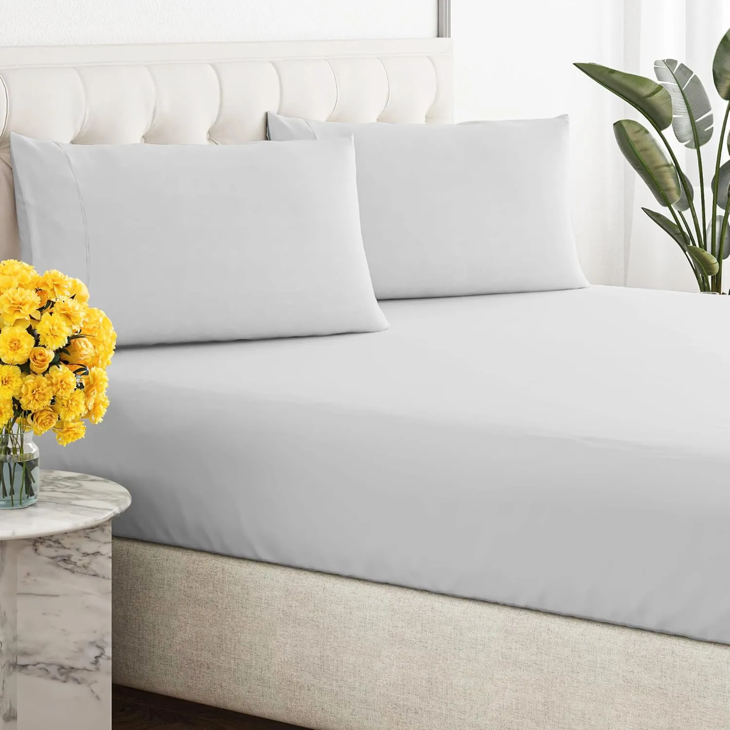 Renee Taylor 300 Thread Count 100% Organic Cotton Fitted and Pillow Case Set  - Vapour