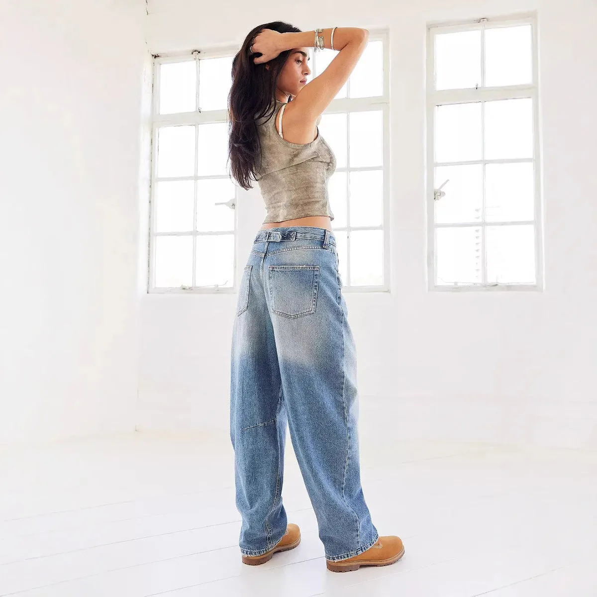 Retro Washed Distressed Loose Wide Leg Jeans