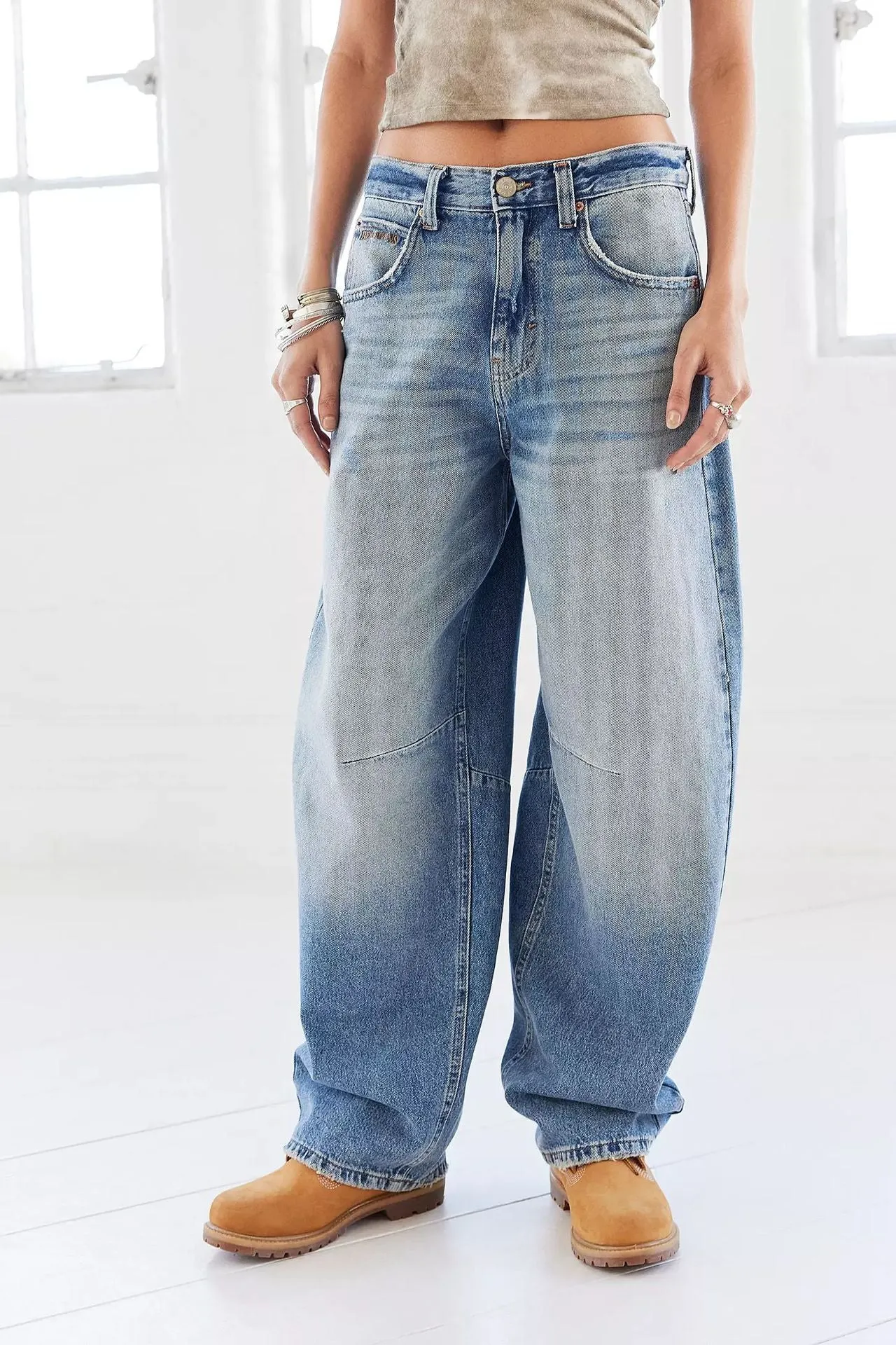 Retro Washed Distressed Loose Wide Leg Jeans