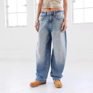 Retro Washed Distressed Loose Wide Leg Jeans