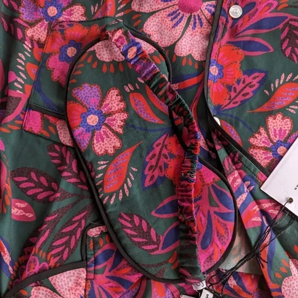 REVOLVE x Plush Faux Dark Green Floral Pj Set   EYE Mask sz S