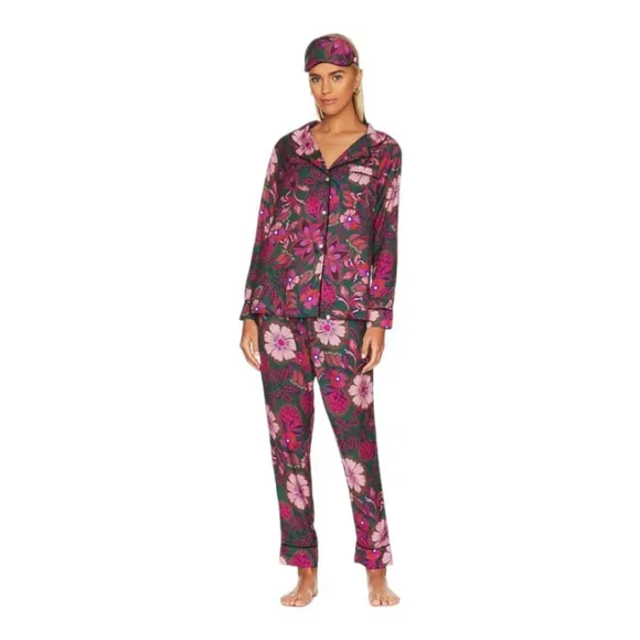 REVOLVE x Plush Faux Dark Green Floral Pj Set   EYE Mask sz S