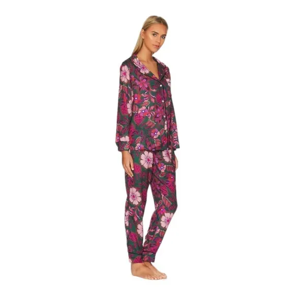 REVOLVE x Plush Faux Dark Green Floral Pj Set   EYE Mask sz S