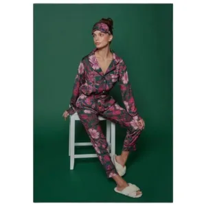 REVOLVE x Plush Faux Dark Green Floral Pj Set   EYE Mask sz S