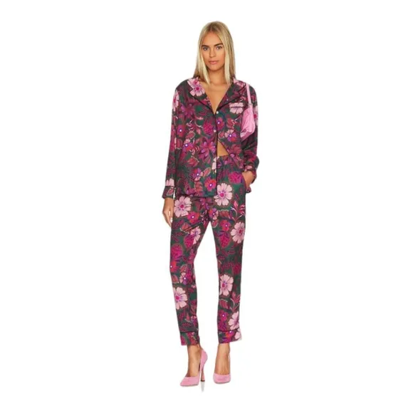 REVOLVE x Plush Faux Dark Green Floral Pj Set   EYE Mask sz S