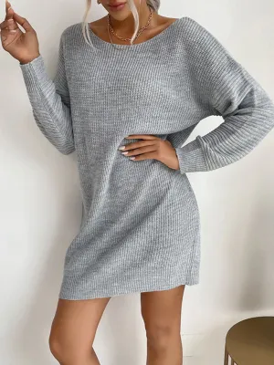 Ribbed Knit Long Sleeve Mini Dress with Relaxed Fit