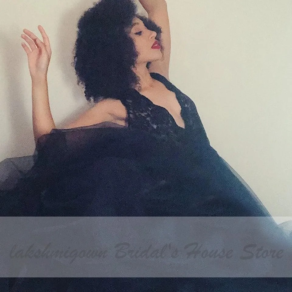 Roycebridal Lakshmigown Gothic Black Wedding Dress 2021 Robe Blanche Sexy Bridal Dress Lace Bodice Boho Country Style Wedding Gown Open Back
