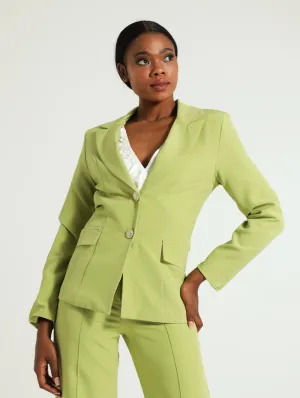 Sage Fitted Fancy Button Blazer