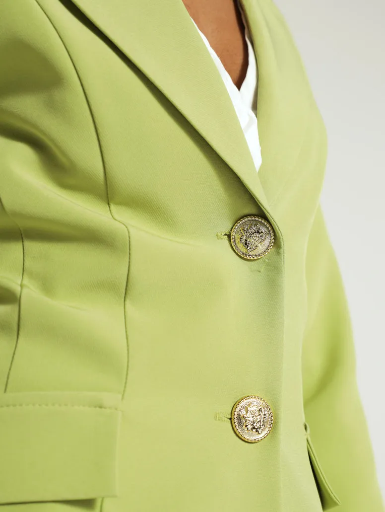 Sage Fitted Fancy Button Blazer