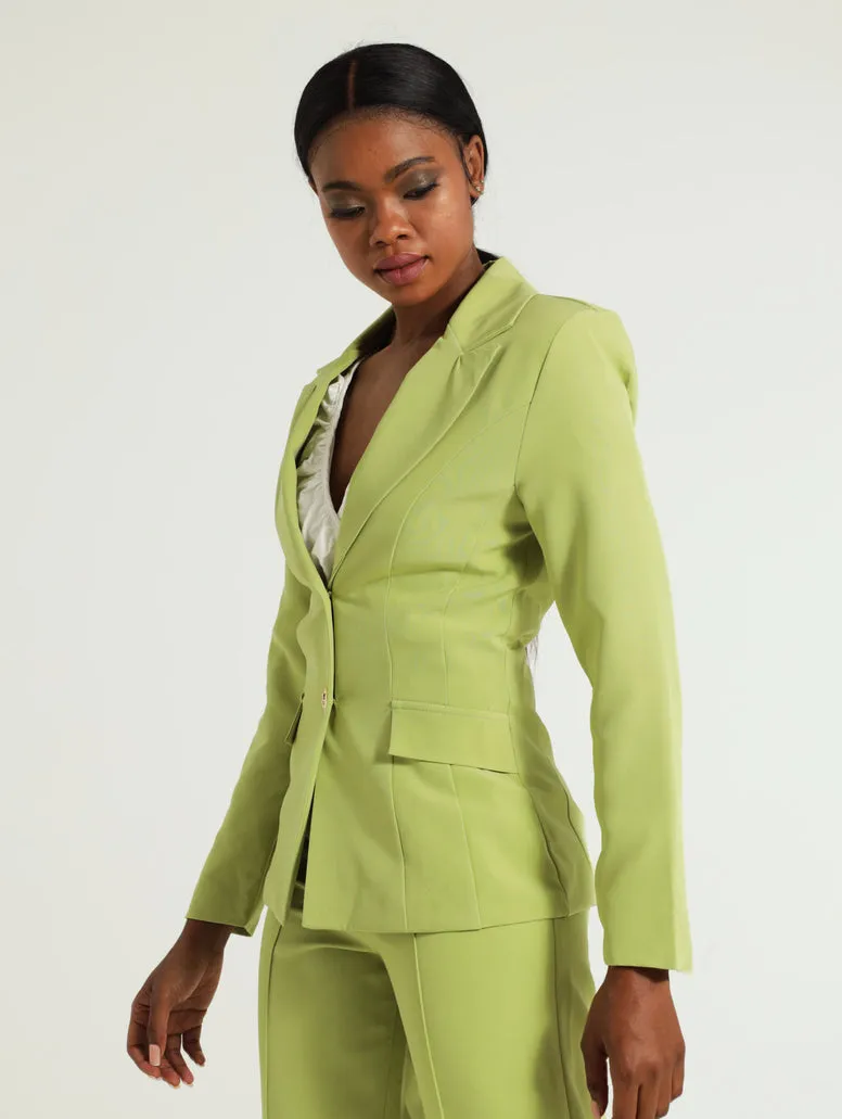 Sage Fitted Fancy Button Blazer